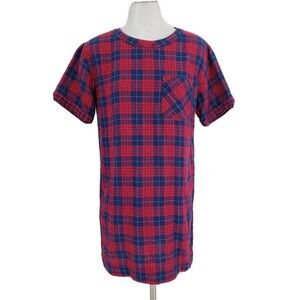 Madewell Edina Plaid Shift Dress XS Red Blue Cotton Pockets Soft E0840
